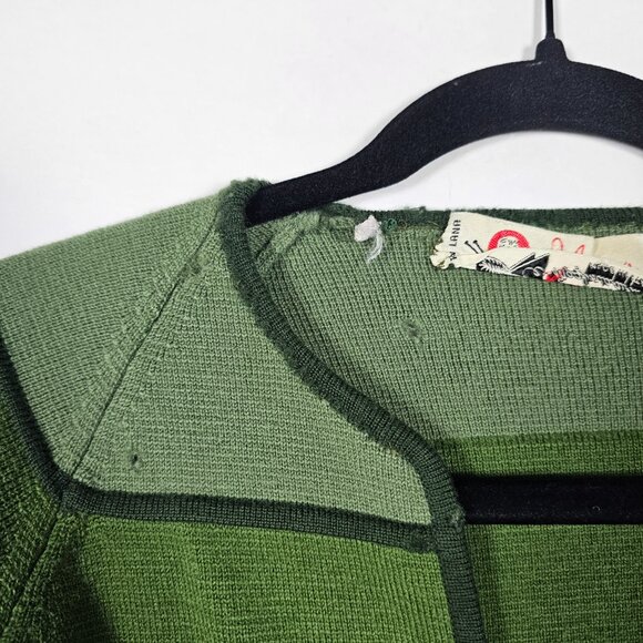 Vintage 70s 80s Silvana Wool Distressed Womens Medium Green Cardigan Sweater - Picture 3 of 9